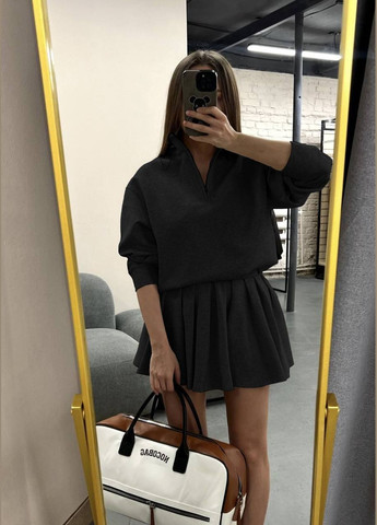 Костюм жіночий повсякденний, спідниця+кофта, чорний, приємний до тіла та комфортний, стильний образ для будь-якого дня No Brand 071-1 (322409394)