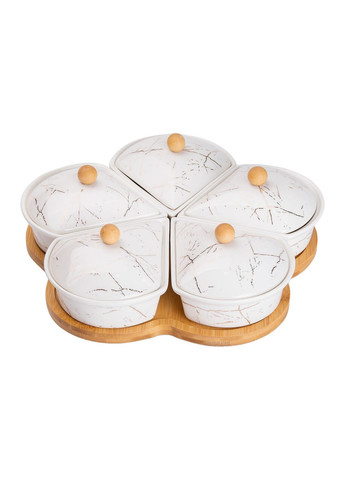 Менажница фарфоровая на вращающейся подставке 5 секций белая для сервировки закусок и соусов. ProDobro (364190215)