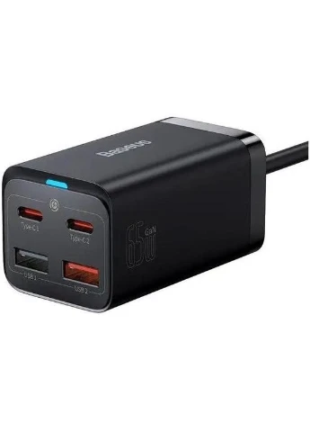 Зарядний пристрій 2xUSB-C 65W + 2xUSB GaN + cable USB-C to USB-C 100W 1.0m black (CCGP040101) Baseus (391608014)