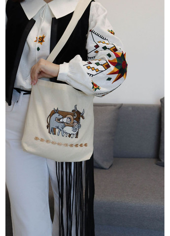 Екосумка дитяча з вишивкою (Вертеп / Різдвяна тематика) / Для посівальника / 100% бавовна, бежева, з кишенею Piccolo (369422179)