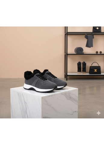 Женские зимние кроссовки из натуральной замши тёмно-серого цвета на меху Paradize тёмно-серые зима (366392595)