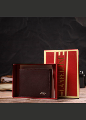 Оригінальне чоловіче портмоне з натуральної гладкої шкіри 21782 Темно-коричневе Canpellini (298920754)