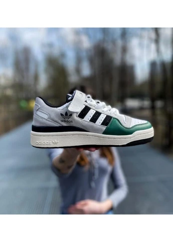 Белые летние кроссовки adidas forum low white green black адидас форум No Brand