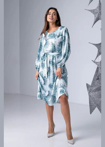Комбинированное повседневный, кэжуал платье миди шелковое яркое с длинным рукавом CHICLY с цветочным принтом