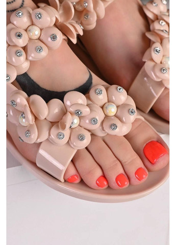 Бежевые шлепанцы женские летние бежевые силиконовые No Brand с цветами