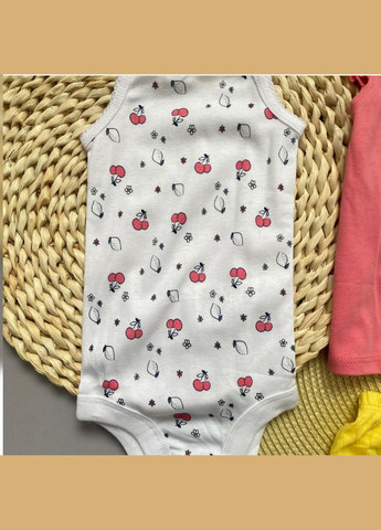 Розовый летний костюм летняя тройка (боди+футболка+шорты) на девочку 62-68 см (2-6 мес) белый, желтый, розовый Lupilu