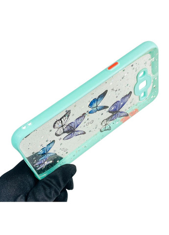 Чехол для Galaxy J7 2015 (SM-J700) с блёстками с бабочками на самсунг г7 2015 бирюзовый Samsung (366386089)