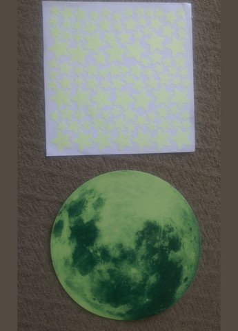 Наклейка на стену светится в темноте Луна 20 см и звезды 103 шт Б222-4 No Brand (302319131)