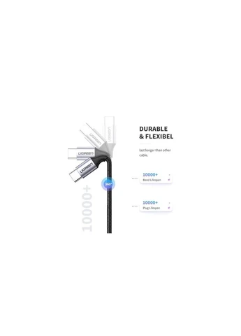 Дата кабель USB-C to USB-C 2.0m US261 18W Round Cable Nickel Plating Aluminum Shell Black (50152) Ugreen (390646762)