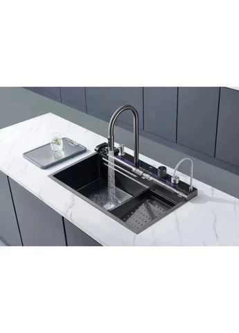 Мойка многофункциональная MH7546-SET-07 DECOR NANO-BLACK, 750×460 мм, со встроенным смесителем Mixxus (398853123)
