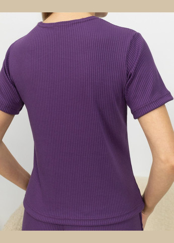 Темно-фиолетовая всесезон пижама женская из рубчика футболка и штаны темно-сиреневый Maybel