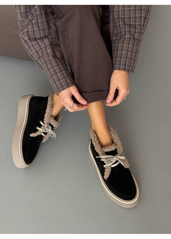 No Brand Зимові лофери чорний з натуральна замша, — зима (369607949)