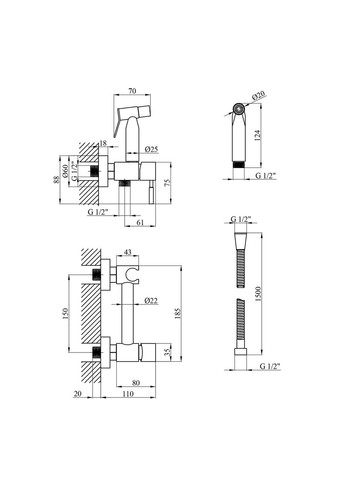 Набор для гигиенического душа со смесителем KRP Edelstahl Klassisch - ESG052 Kroner (332964221)