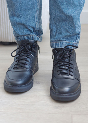 Черные кеды мужские зимние из натуральной кожи на меху Zlett 4417