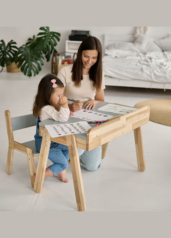 Дитячий столик з шухлядами та два стільчики для дітей 2-7 років Сірий Tatoy (292303180)