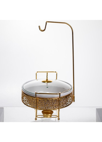 Мармитница настольная фарфоровая 2.5 литра мармит круглый на подставке Белый с золотом YL-76 Yiwu (369388048)