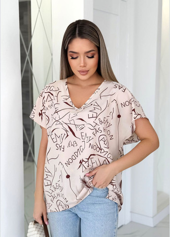 Бежева подовжена блуза-туніка з легкої тканини софт у смужку INNOE Блуза-туніка