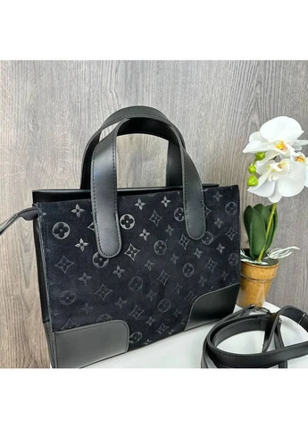 Жіноча сумка натуральна замша середня чорна 28х11х23 см ProDobro (398105843)