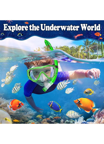 Дитячий набір для снорклінгу з трубкою, маска для підводного плавання, дайвінгу з захистом від запотівання, зелена No Brand (362346343)