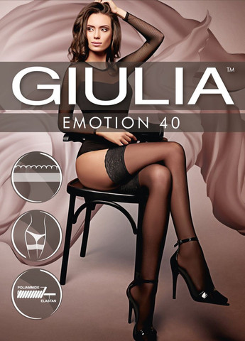 Чулки с самоудерживающимся кружевом Emotion 40 den nero (черный) р.3/4 Giulia (282960097)