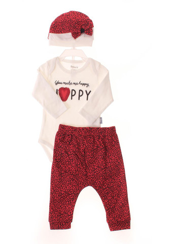 Кремовий демісезонний боді + брюки + шапка 14865 кремовий і червоний Miniworld