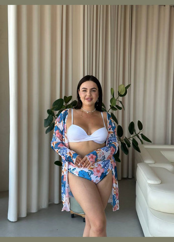 Білий літній стильний купальник трійка з тунікою роздільний Vakko