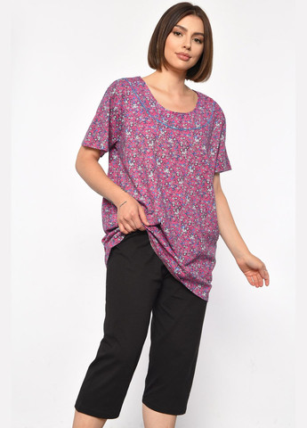 Костюм домашний женский полубатальный розового цвета с принтом Let's Shop (299764446)