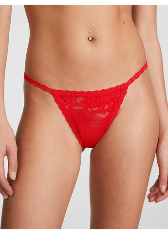 Трусики-стринги женские кружевные PINK Wink V-String Panty красные Victoria's Secret (348779881)