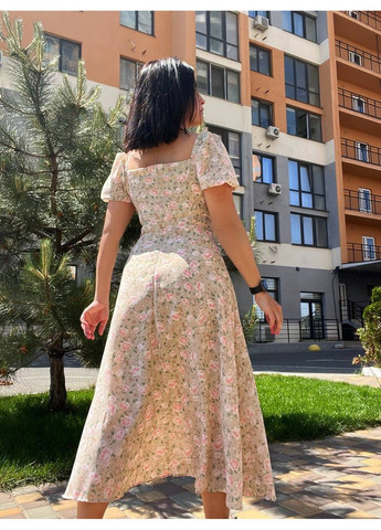 Рожева сукня жіноча літня a-n 2669 квітковий принт розріз шнурок на грудях довге No Brand з квітковим принтом