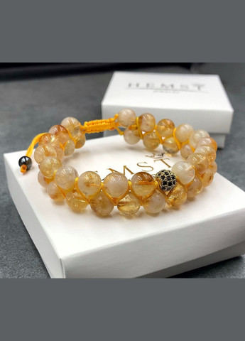 Подвійний плетений браслет із цитрину з кулею золотого кольору (80195) Hemst (334305621)