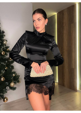 Чорна вечiрня сукня мiнi з шовку чорного кольору 36268 а-силует Fashion однотонна