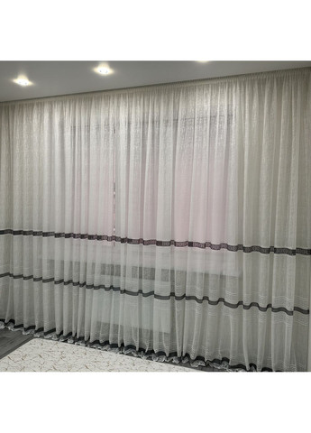 Ексклюзивна тюль Жаккард "Модерн" з візерунком, 300х270 см – Готова на Тасьмі білого кольору з сірими смужками. No Brand (363834538)