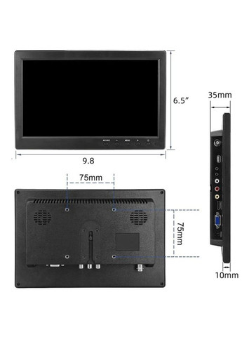 Монітор екран портативний 10'' для авто / відеоспостереження / ПК / моніторинг / HDMI, VGA, RCA, AV, USB / 12В No Brand (322567835)