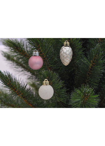 Елочные пластиковые шарики и шишки комплект 36 шт для декора новогодней елки микс розовые шампань ProDobro (367265608)