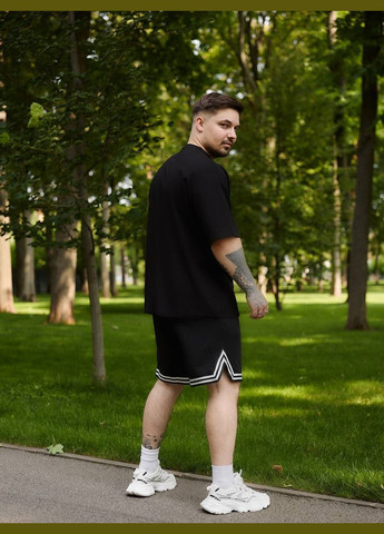 Черный летний трендовый летний комплект с лампасами с шортами No Brand