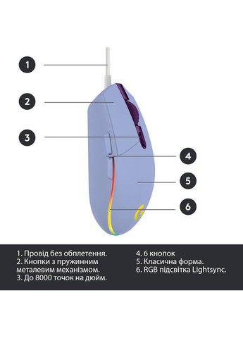 Мышь G102 Lightsync USB LILAC (L910005854) Logitech (307166828)