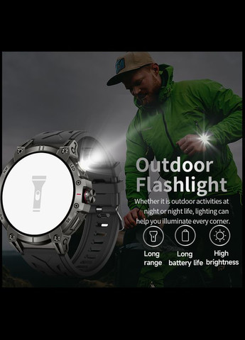 Смарт-годинник чоловічий, Військовий смарт-годинник із ліхтариком, тактичний годинник для айфона андроїду Smart (331146208)