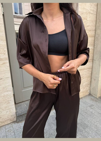 Жіночий шовковий костюм двійка блузка+штани чорний No Brand (346085207)