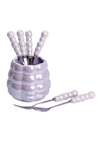 Набір десертних виделок і ложок на 3 персони з підставкою з порцелянау 7 предметів Фіолетовий HP-20-59 Yiwu (369142958)