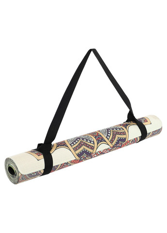 Килимок для йоги Льняний (Yoga mat) двошаровий 3мм Pro (розмір 183x61x0,3см, джут, каучук, бежевий, з принтом Спокій Record (361438491)