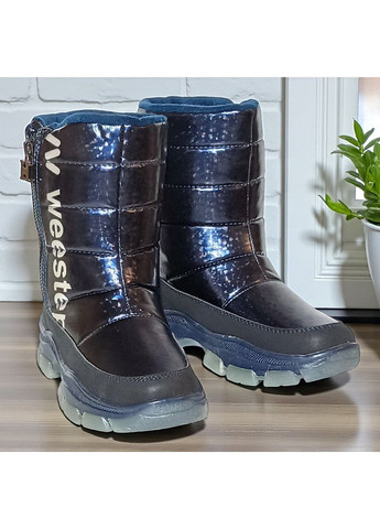 Темно-синие зимние дутики на овчине термоботинки для девушки подростка вистеп Weestep на молнии