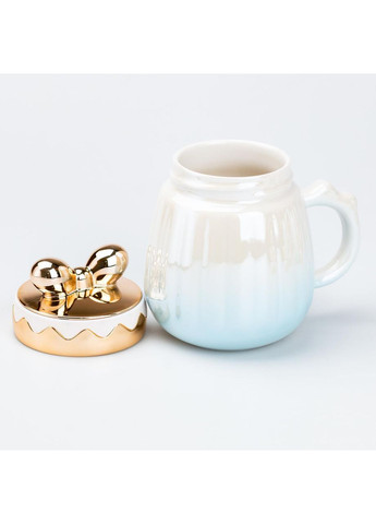 Чашка 500 мл з кришкою "Бант" керамічна Блакитна TS Kitchen (367724575)