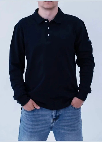 Темно-синяя футболка-поло мужское с длинным рукавом для мужчин Paul & Shark с логотипом
