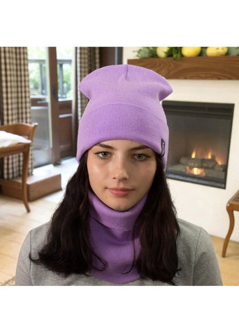 Жіночий зимовий комплект шапка з відворотом + баф-снуд фіолетовий, теплий, стильний, акрил/шерсть, One Size No Brand (363052189)