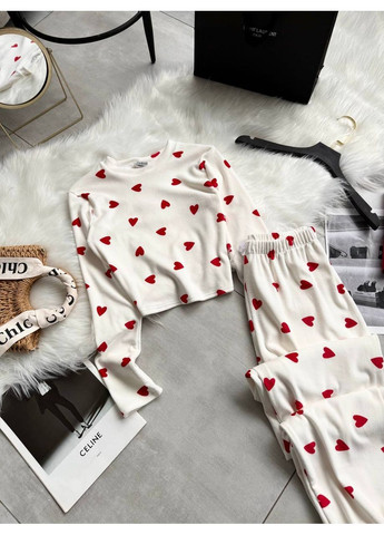 Молочная зимняя пижама женская топ + брюки Гермес