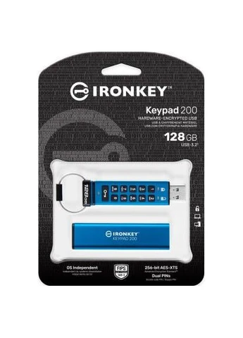 USB флеш накопитель 128GB IronKey Keypad 200 AES-256 Encrypted Blue USB 3.2 (IKKP200/128GB) Kingston (394532325)