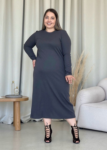 Серое повседневный длинное демисезонное платье в рубчик с разрезом сзади платье-свитшот Merlini однотонное