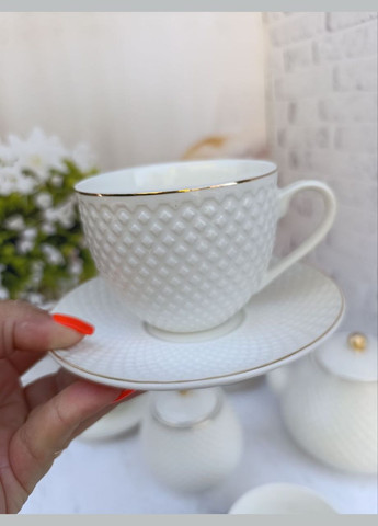 Чайний сервіз Белла порцеляна 260 мл/460 мл/1 л 14 предметів Білий 18041-00 SNT (338195407)