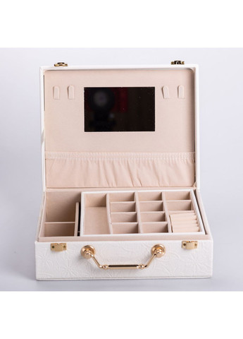 Шкатулка-органайзер для украшений из эко-кожи, 2 яруса, с зеркалом Белый Yiwu (360454760)