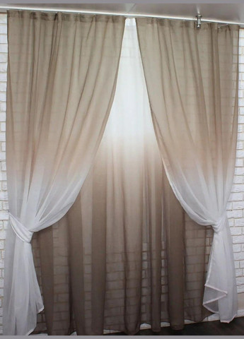 Набір штори та тюль напівпрозорі кавовий 1 шт 3х2,5 м + 2 шт 1х2,5 м (П4К-031дк 518тВ-55) No Brand (306633528)